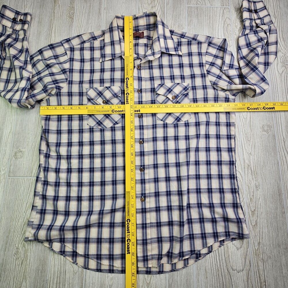 Vintage Kingsport Plaid Button Up Shirt Mens XL Blue And Tan - Picture 3 of 6